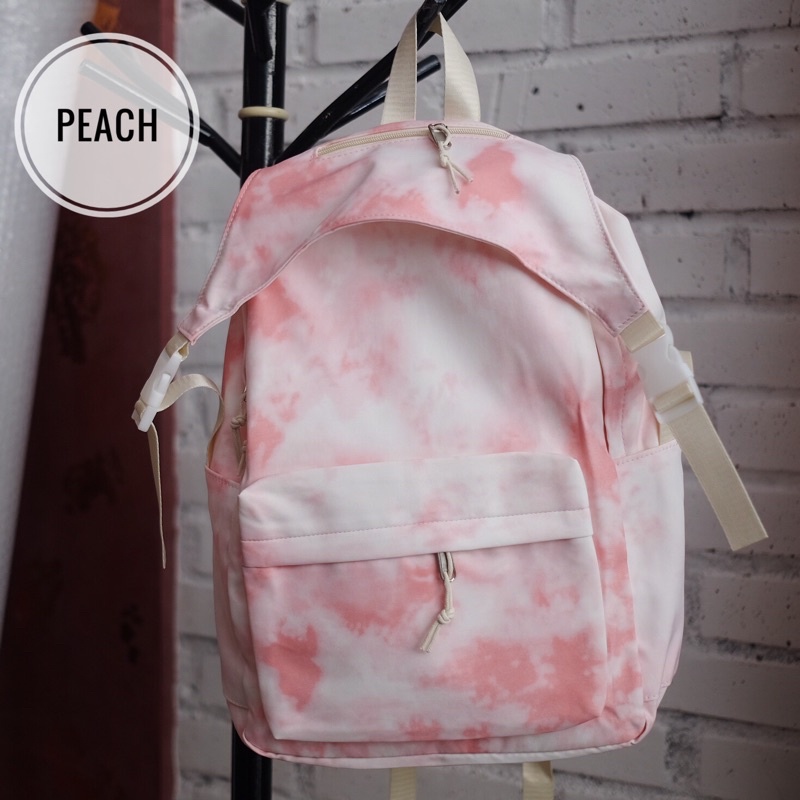 Mores Tas Ransel Wanita Kuro Tie Dye Print Pastel Korean Cordura Polyester School Fashion Backpack Kuliah Sekolah Aesthetic Korean Style