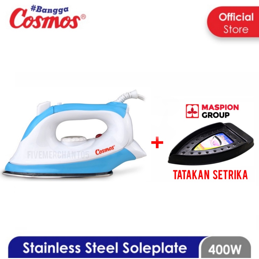 Setrika Cosmos CIS 438 Jetspray Dry Iron Cosmos 438 Setrika Cosmos Stainless Steel Soleplate Biru