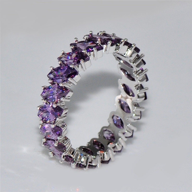 QD Cincin Sterling Silver  Model Daun Amethyst untuk Wanita