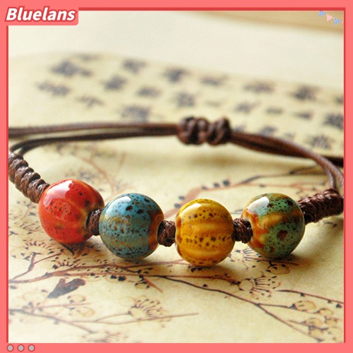 Bluelans Bohemia Unique Natural Ceramics Adjustable Braided Rope Bracelet Bangle