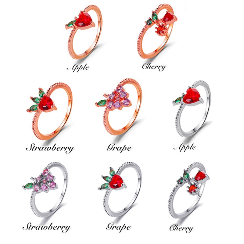 Cincin Bahan Tembaga Desain Buah Aksen Zirkon Untuk Wanita