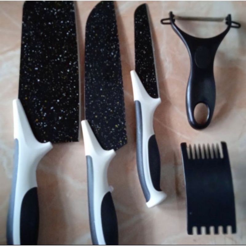 pisau set dapur 5 in 1 pisau dapur set 5in1 batu meifan marble set pisau dapur hitam isi 5