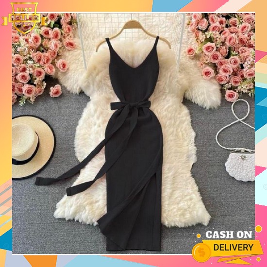 Midi Dress - Olive Dress - Dress Crincle Premium - Midi Dress Korean Style Dress Jennie Rajut Black 