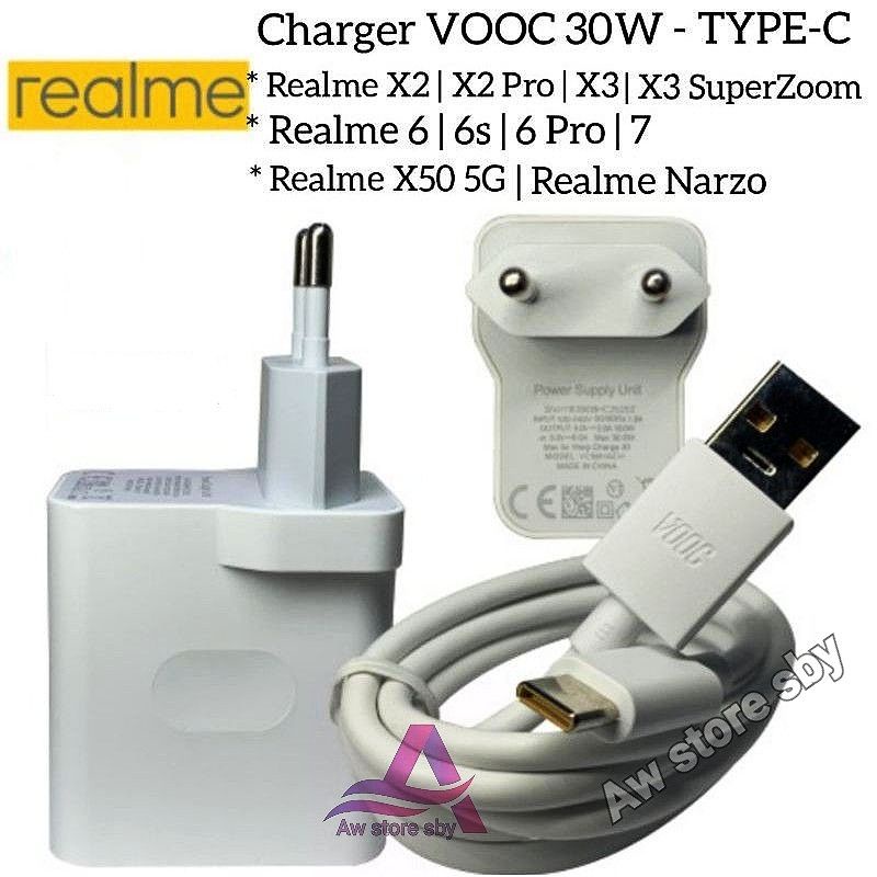 CHARGER REALME 30W SUPER VOOC TYPE C REALME 7/ 7i/ 8i/ 5 PRO/6 PRO/ X2/X3/XT/X50/ C35/ NARZO 20/30A/50A