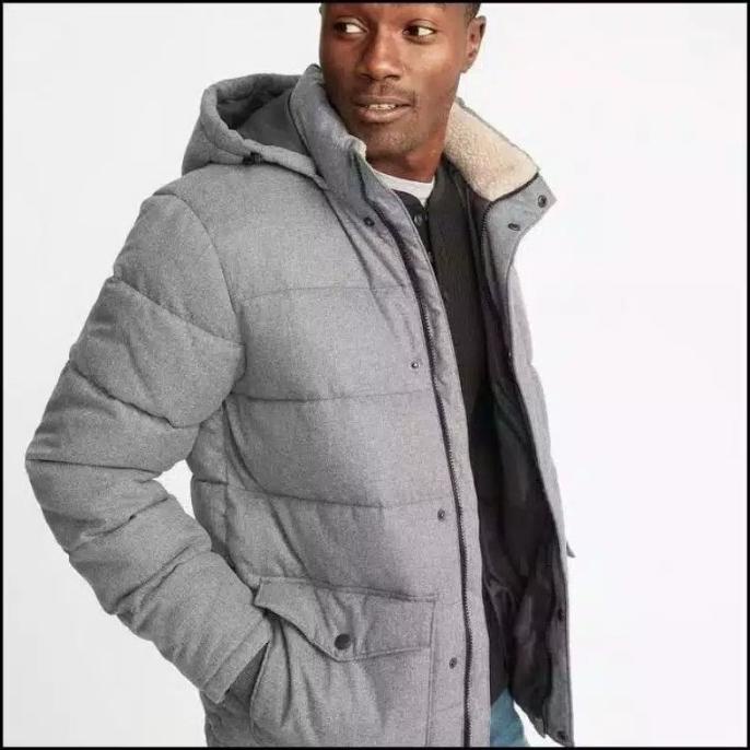 Jaket Old Navy Mens Detachable Hood Puffer Jacket Heather