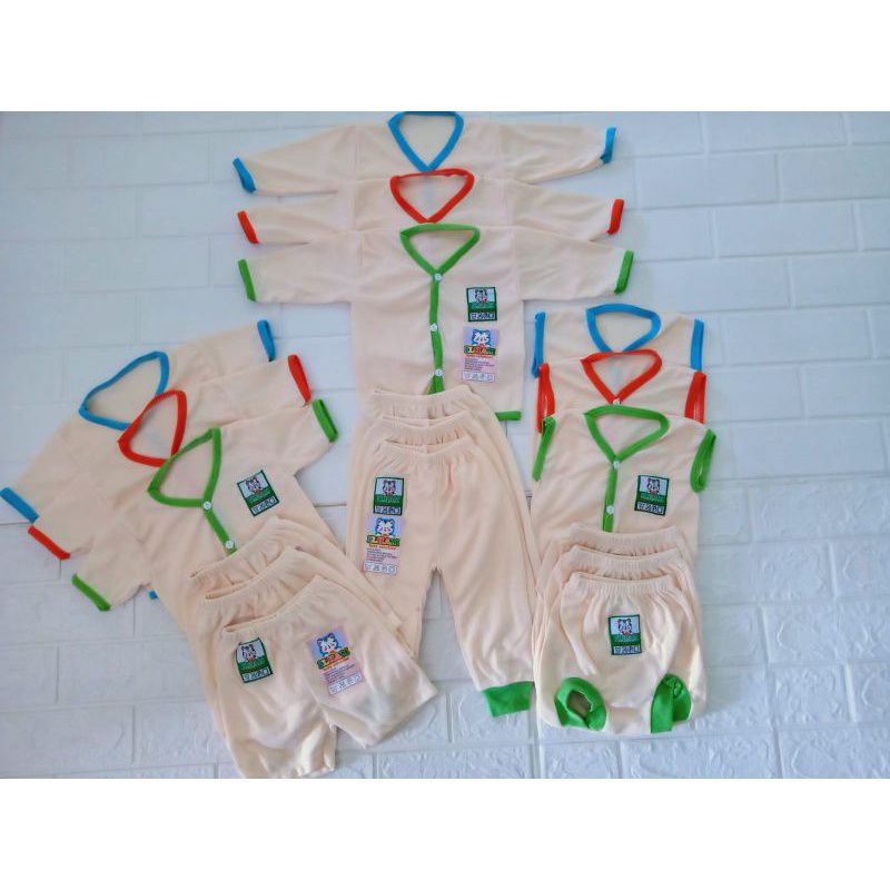 BEST SELLER 18 PCS Paket Hemat Baju Bayi Motif Polos Cream Kualitas Super Terlaris