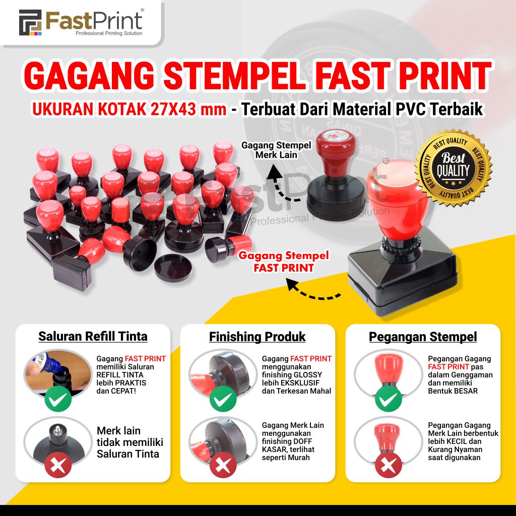 Gagang Stempel Flash Kilat Warna Ukuran Kotak 27x43 MM