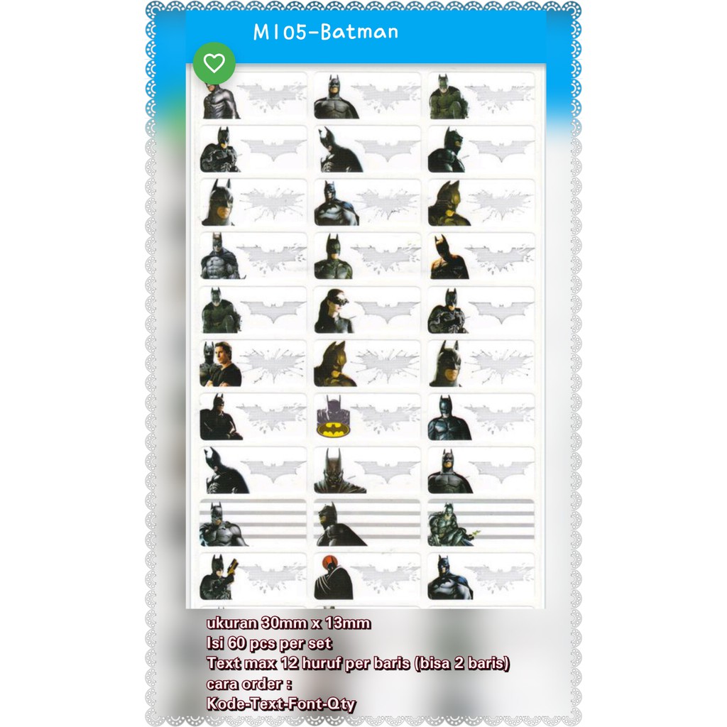 

Sticker Label Nama Waterproof Tahan Air BATMAN SERIES