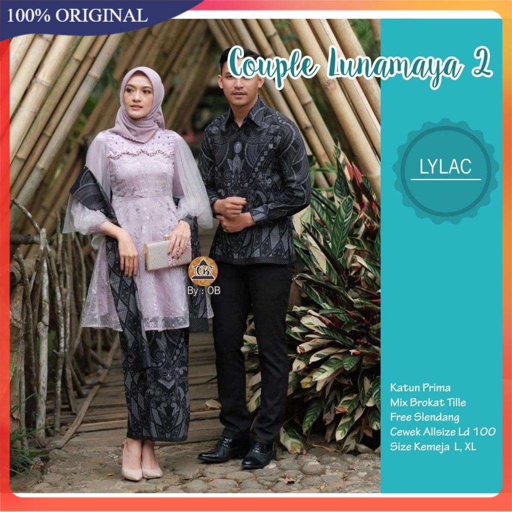 [PROMO 8.8] AUFFAMART - Batik Couple Aisyah Payet Lengan Panjang  Couple Batik Brukat Modern