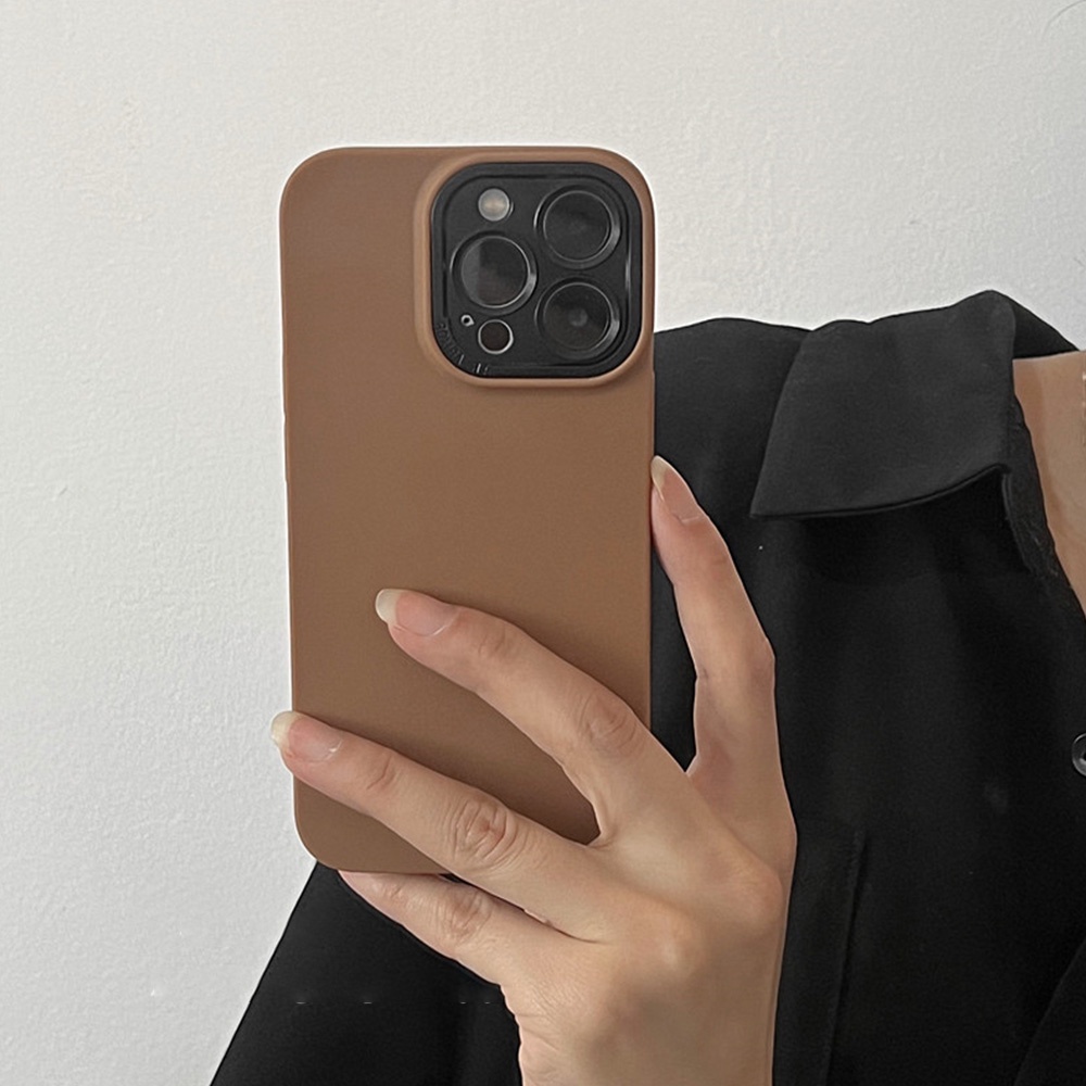 Soft Case TPU Matte Shockproof Warna Coklat Kopi Untuk IPhone 11 7Plus 8Plus XR 14 13 12 Pro Max