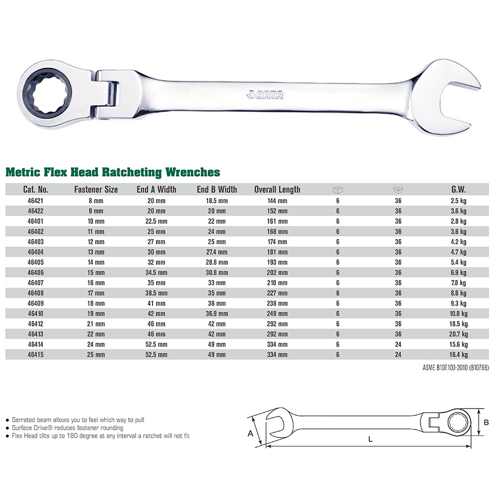 Flex Head Ratcheting Ring Pas 21 mm 46412 SATA TOOLS