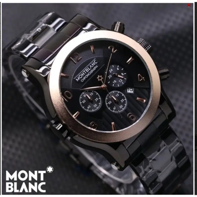 Jam tangan cowok Mountblanc BlackRingGold