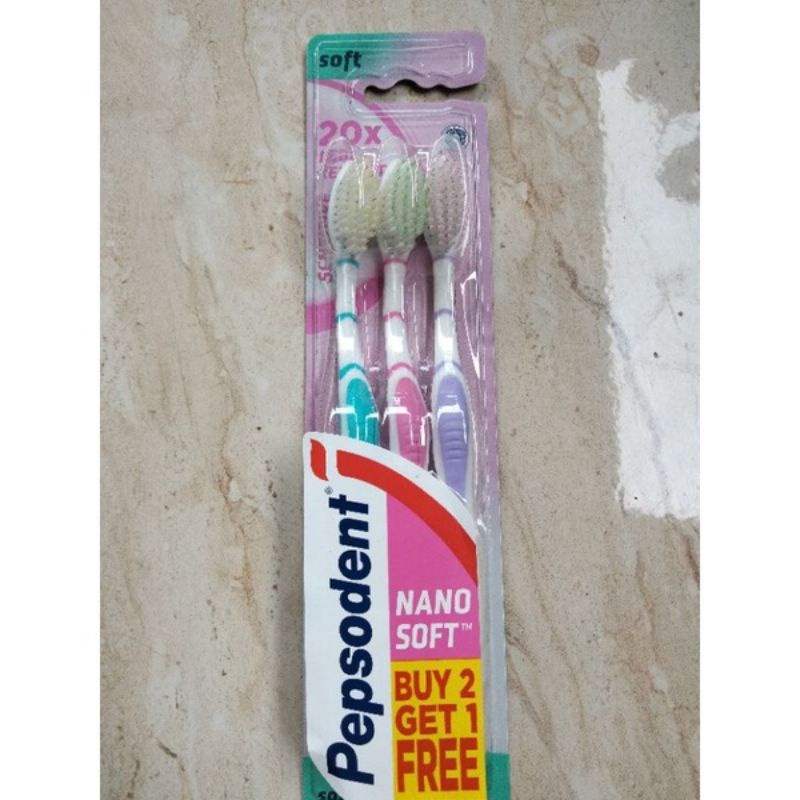 sikat gigi pepsodent double care isi 3/nano soft isi 3