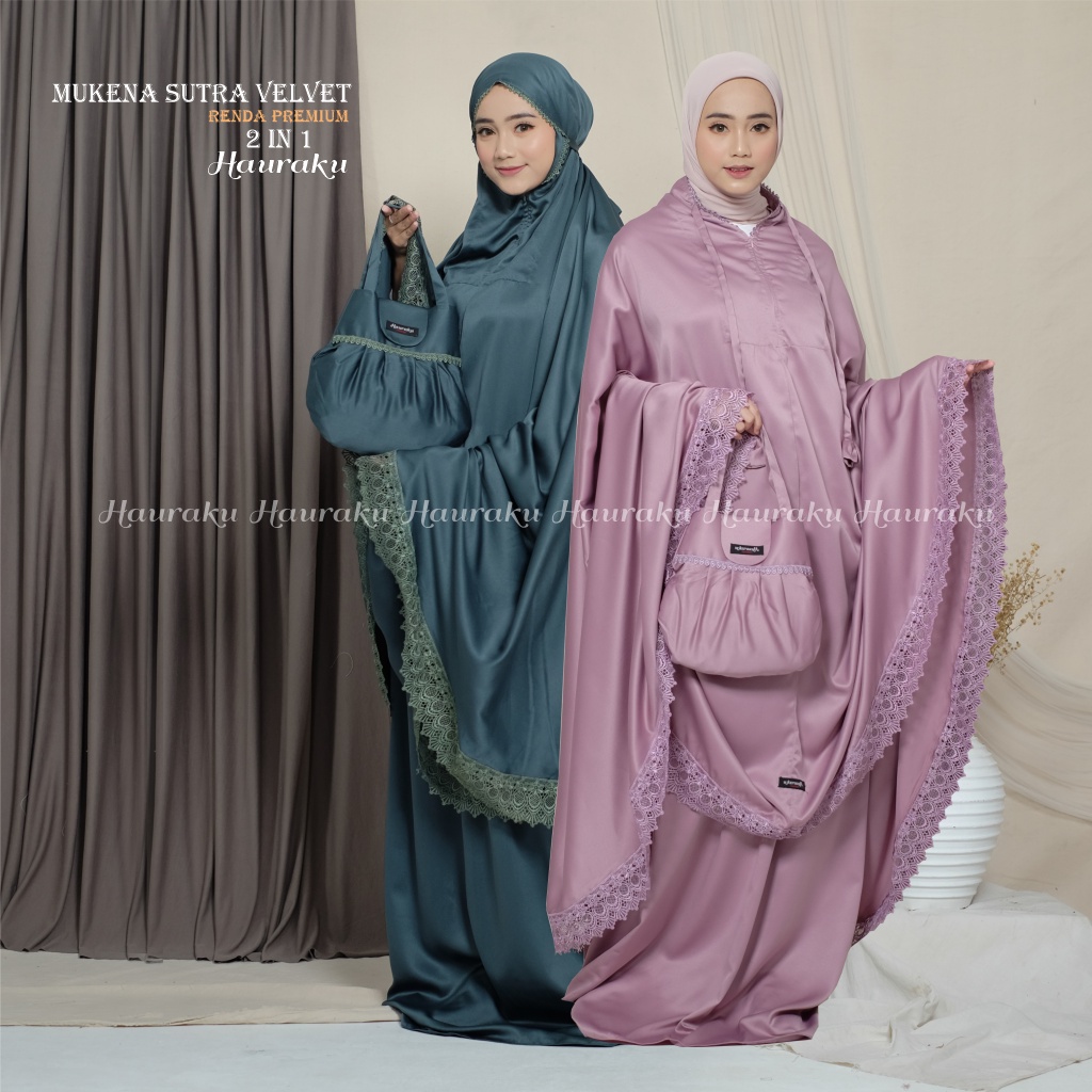 Mukena 2 IN 1 Sutra Velvet Renda Premium Hauraku