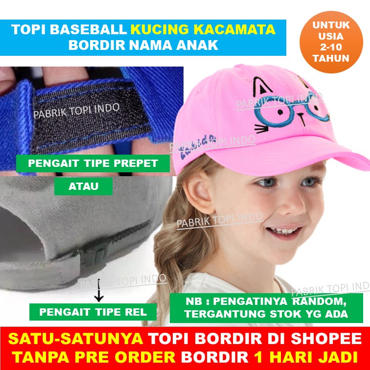 Topi Baseball Anak Bordir MATA KUCING KACAMATA Laki Perempuan Imut Lucu Bordir Nama Anak Usia 2-10 Tahun