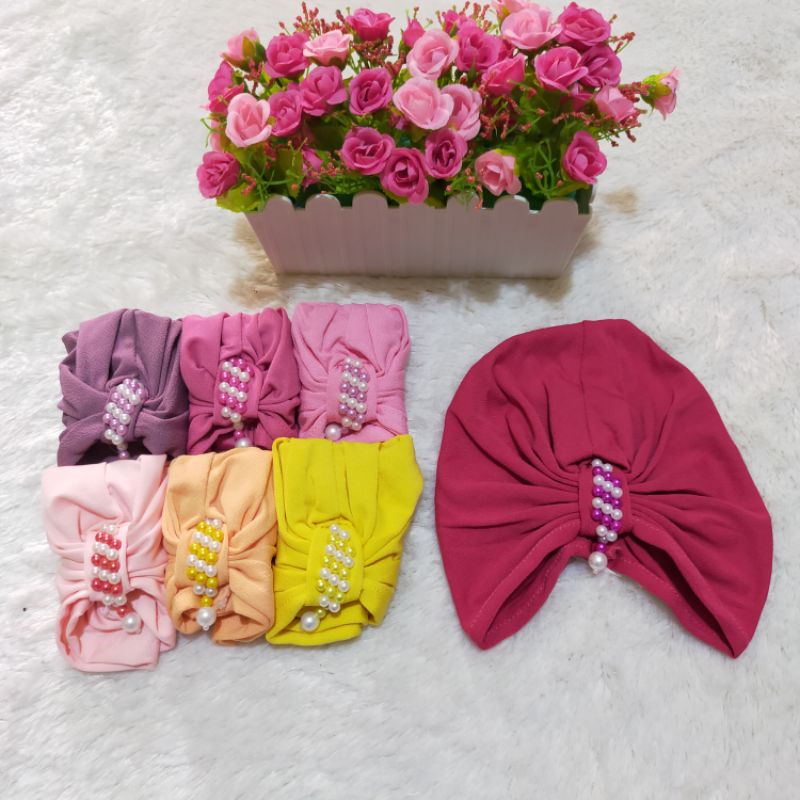 Turban Bayi Mutiara Swarovski umur 0-3 tahun Ciput Anak Lucu