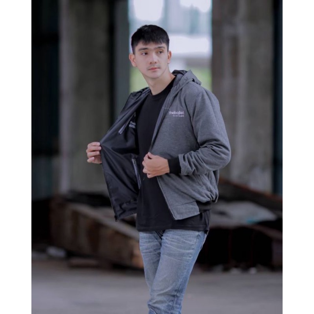 JAKET BOMBER HOODIE 2 IN 1 JAKET PRIA BOLAK BALIK