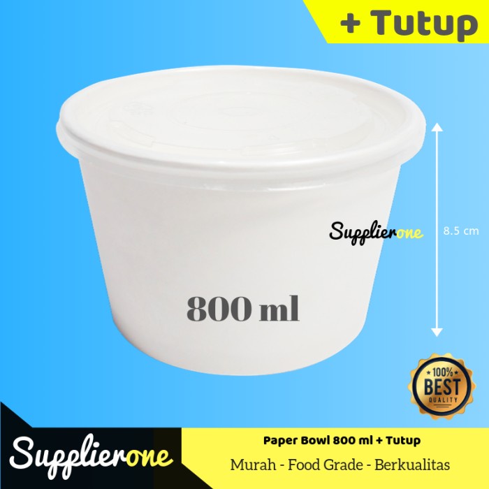 Makan-Mangkok- Paper Bowl 800 Ml + Tutup, Mangkok Kertas, Rice Bowl, Kemasan Makanan -Mangkok-Makan.