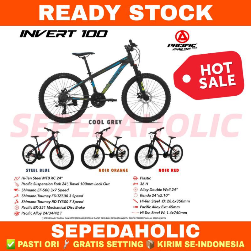 Sepeda Gunung 24 Inch MTB PACIFIC INVERT 100 3x7 Speed Rem Cakram Garansi Resmi 5 Tahun