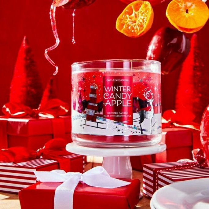 BATH &amp; BODY WORKS BBW WINTER CANDY APPLE  3-WICK SCENTED CANDLE 411 g