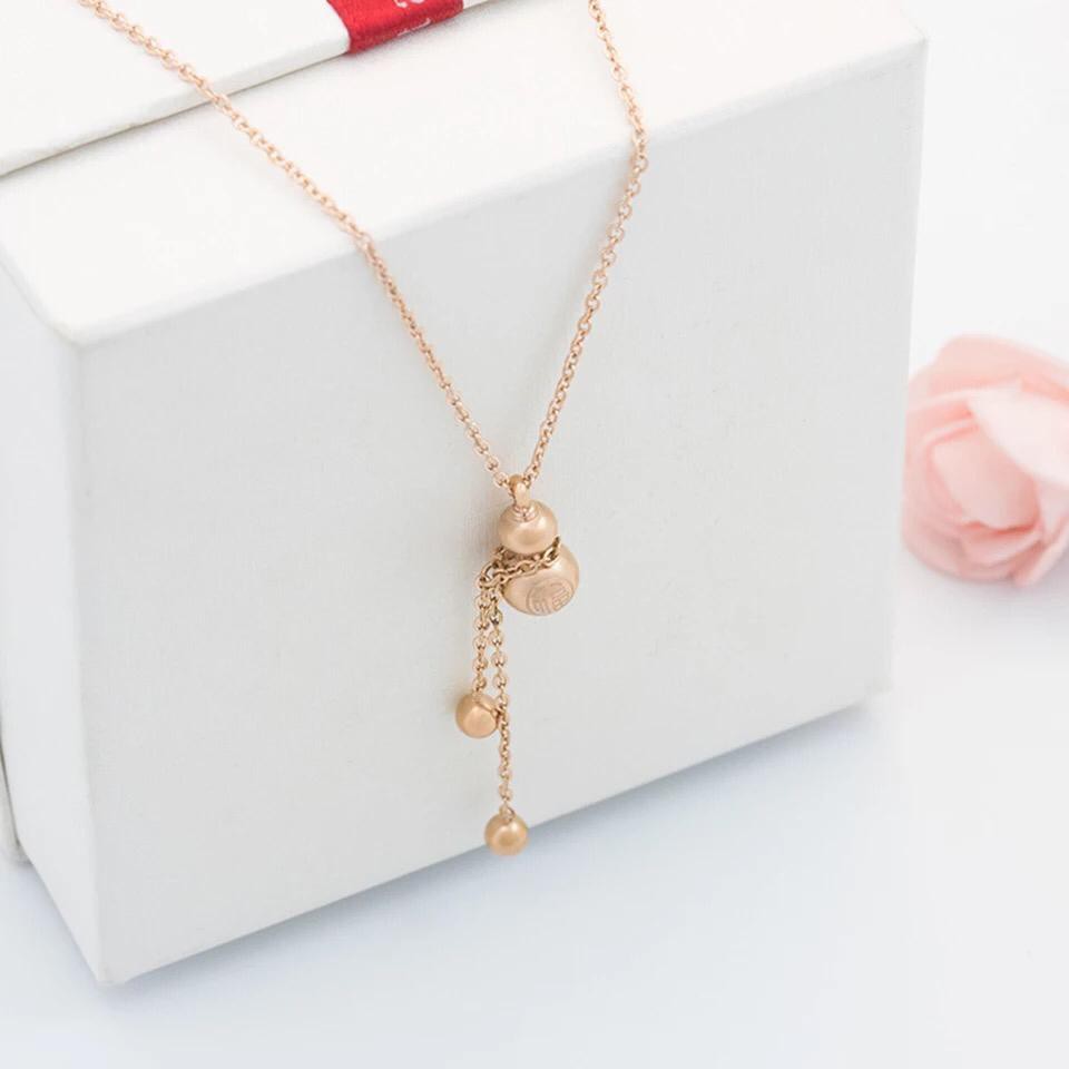 kalung wanita bahan titanium asli anti karat model liontin lucky kendi rosegold