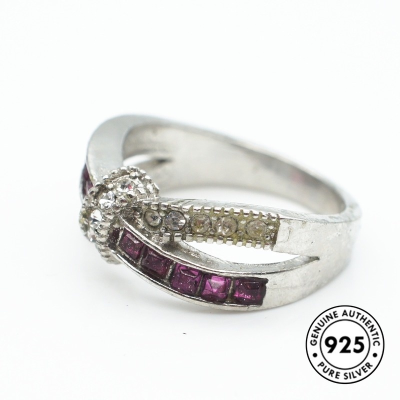 Cincin Sterling Silver 925 Dengan Batu Amethyst Elegan Untuk Wanita