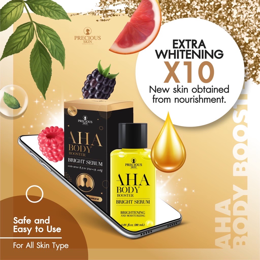 𝐁𝐎𝐃𝐘 𝐒𝐄𝐑𝐔𝐌 - Precious Skin AHA Mimi Brightening &amp; Whitening Booster 10x Lebih Cepat / Serum Pencerah Badan Dengan Alpha Arbutin 30 ml