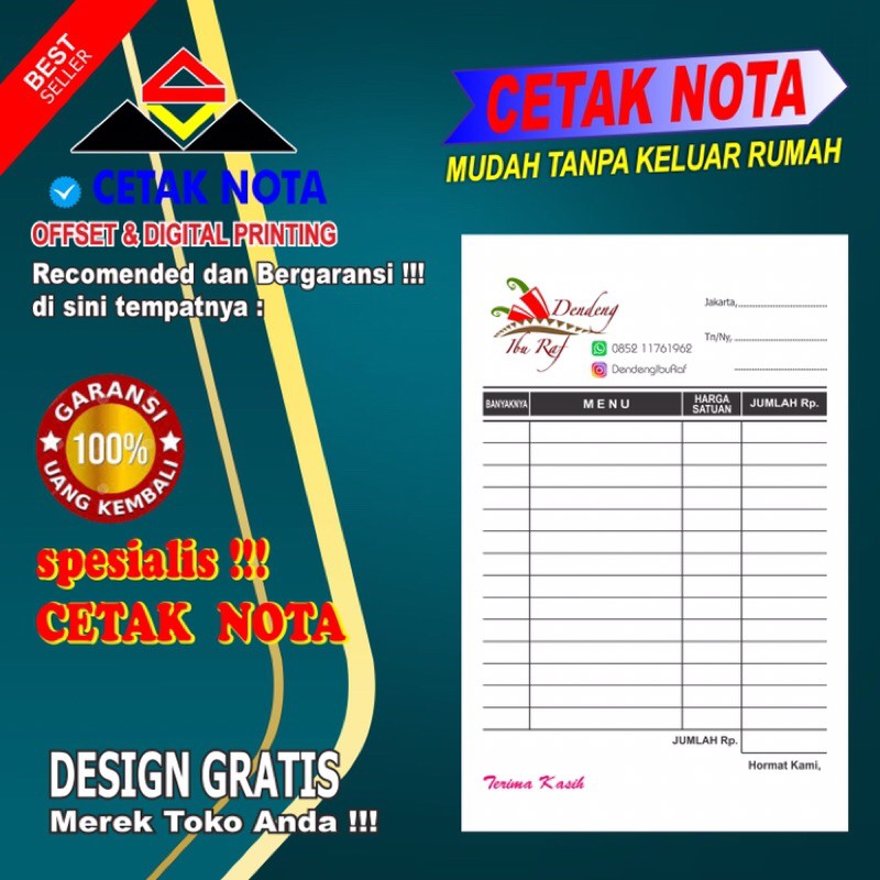 

Cetak Nota Custom NCR 2 ply 1/4 FOLIO (40 buku)