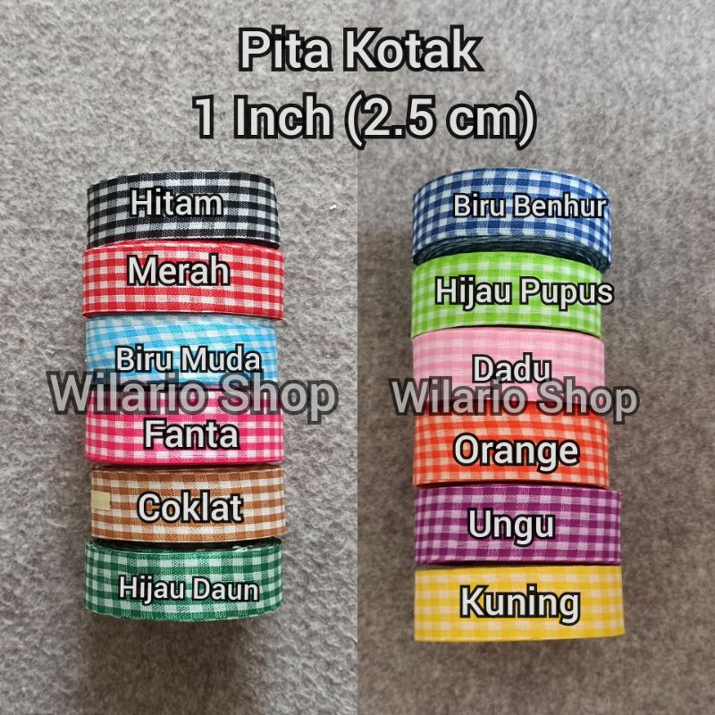 1 Roll Pita motif kotak 1 Inch | Pita kotak kotak 2.5 cm