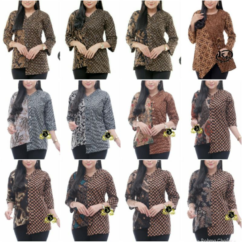 tey-17 Batik wanita ASJ SA HRB026 Kenongo Kemeja Tosca Pendek Baju Batik Atasan Modern Motif Seling