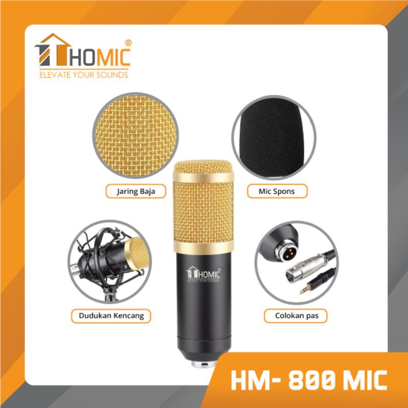 Homic Microphone Mic Paket Condenser Recording Livestream Podcast BM 800