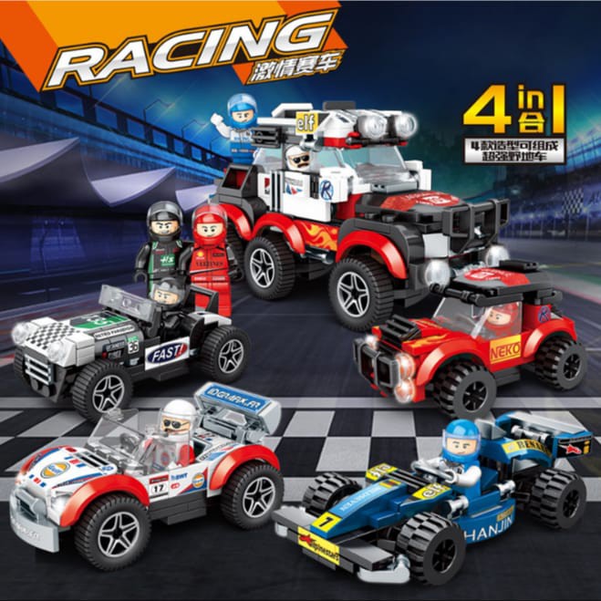 [MS]365pcs Mainan Anak Balok Susun Mobil Racing Set 4pcs / Balok susun Racing 4 in 1