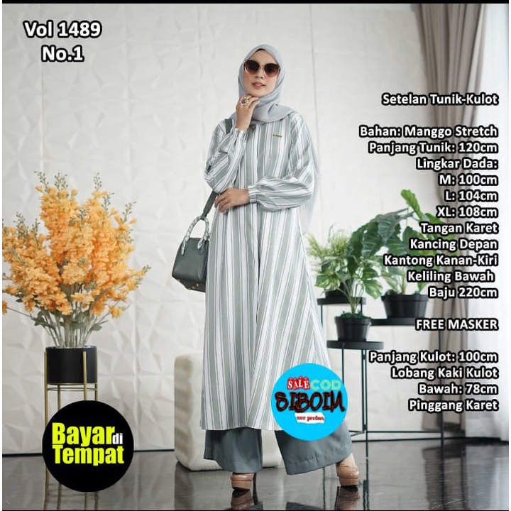 terbaru setelan tunik kulot motif SALUR terbaru bahan MANGGO STRETCH / 1489Atasan Tunik Kulot Wanita