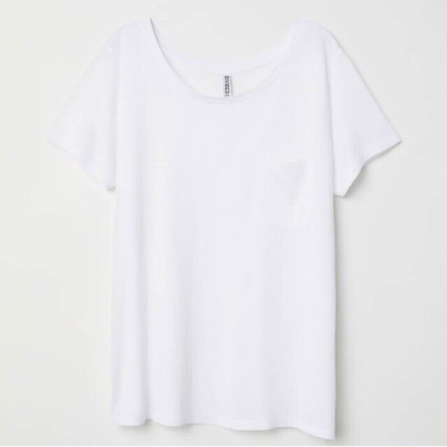 Kaos Wanita HnM Basic Pocket Tee White Murah Putih Polos