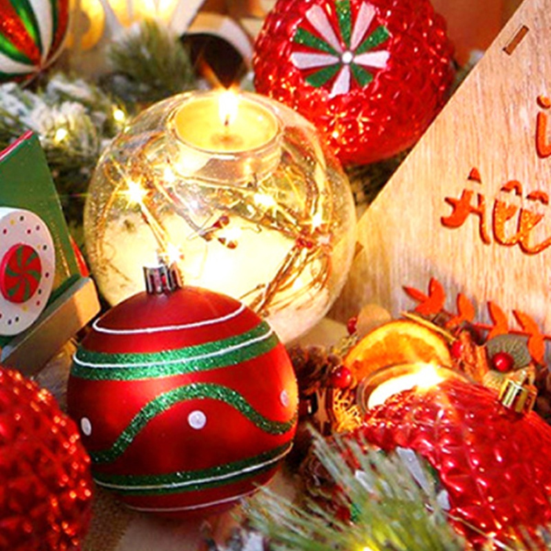 30pcs / Set Ornamen Liontin Pohon Natal Ukuran 60mm Warna Kontras Aksen Glitter Tahan Pecah Untuk Pesta