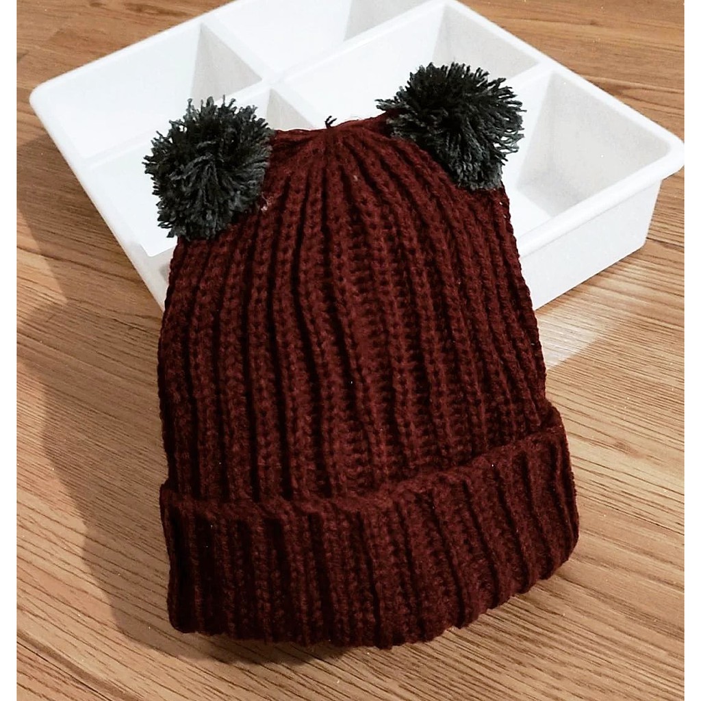 Klik Mds Topi Bayi Laki-Laki Perempuan Motif Kupluk Pompom / Topi Anak Bayi Usia 0-12 Bulan-3