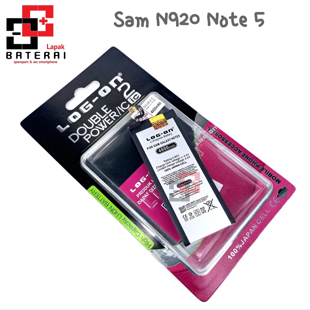 LOG - ON Baterai Samsung Note 5 N920 Double IC Protection Battery Batre