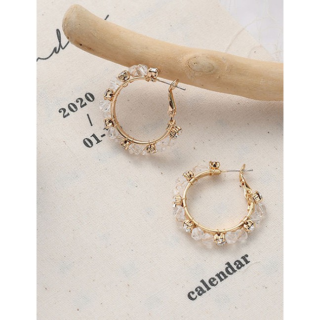 LRC Anting Tusuk Fashion Crystal White Silver Needle Pearl Woven K15908