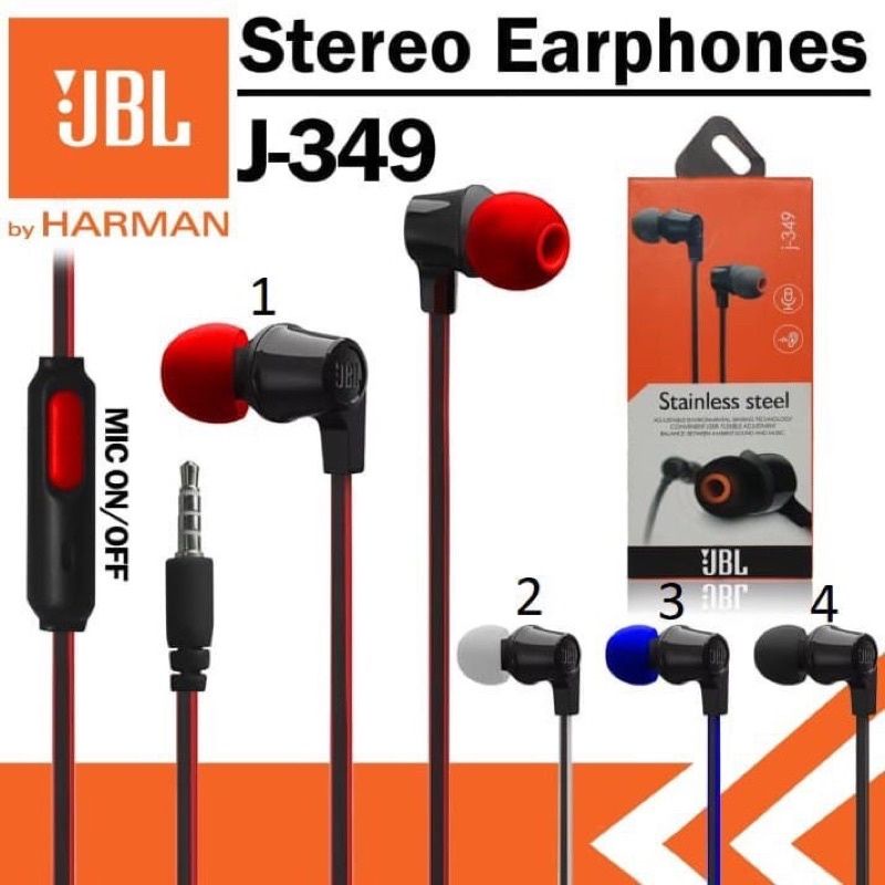 HEADSET/EARPHONE PREMIUM JBL J-349 STEREO MUSIC PURE BASS PACKING IMPORT