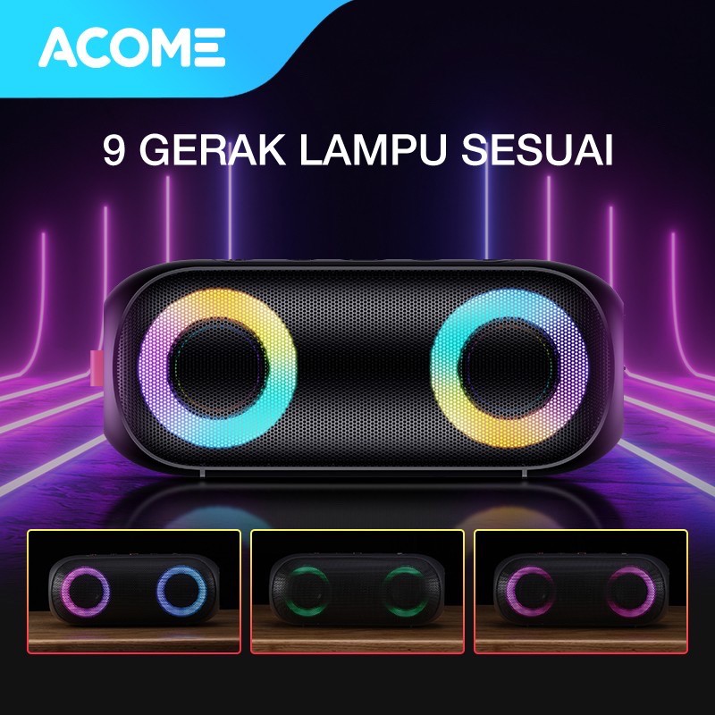 ACOME A20 Super Bass Speaker Bluetooth 5.0 20W IPX7 Waterproof RGB Light Rhyme Rave Party