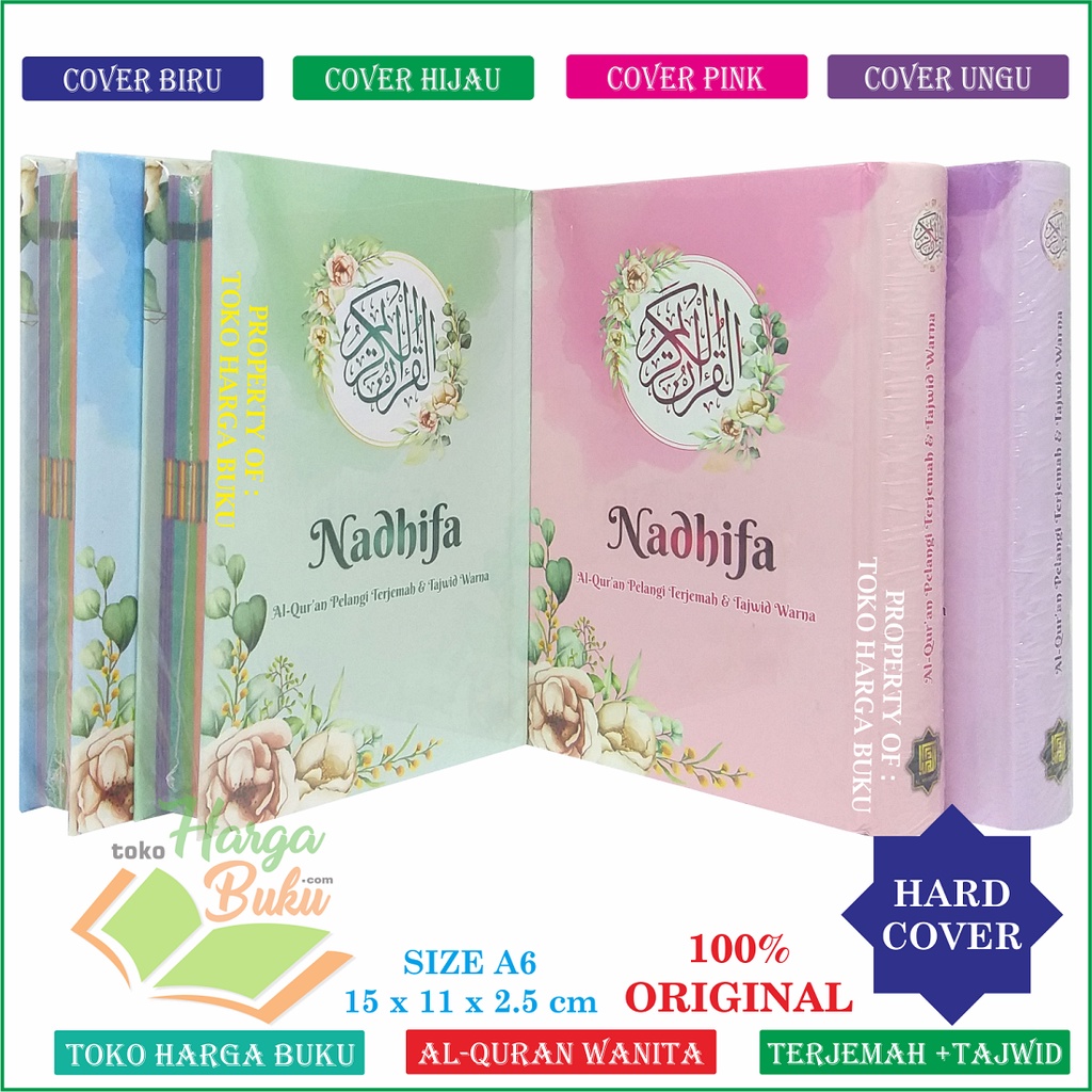 Al-Quran Nadhifa A6 Hard Cover HC Mushaf Al Qur'an Muslimah Wanita Tajwid Warna Terjemah Al-Qur'an Nadifa Quran Rainbow Pelangi Penerbit Al-Mubarok