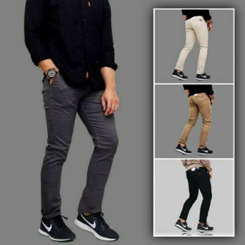 Celana panjang Reguler Chino/Chinos pria/Cowok standar 5warna hitam/Abu/Moca/Crem bisa COD