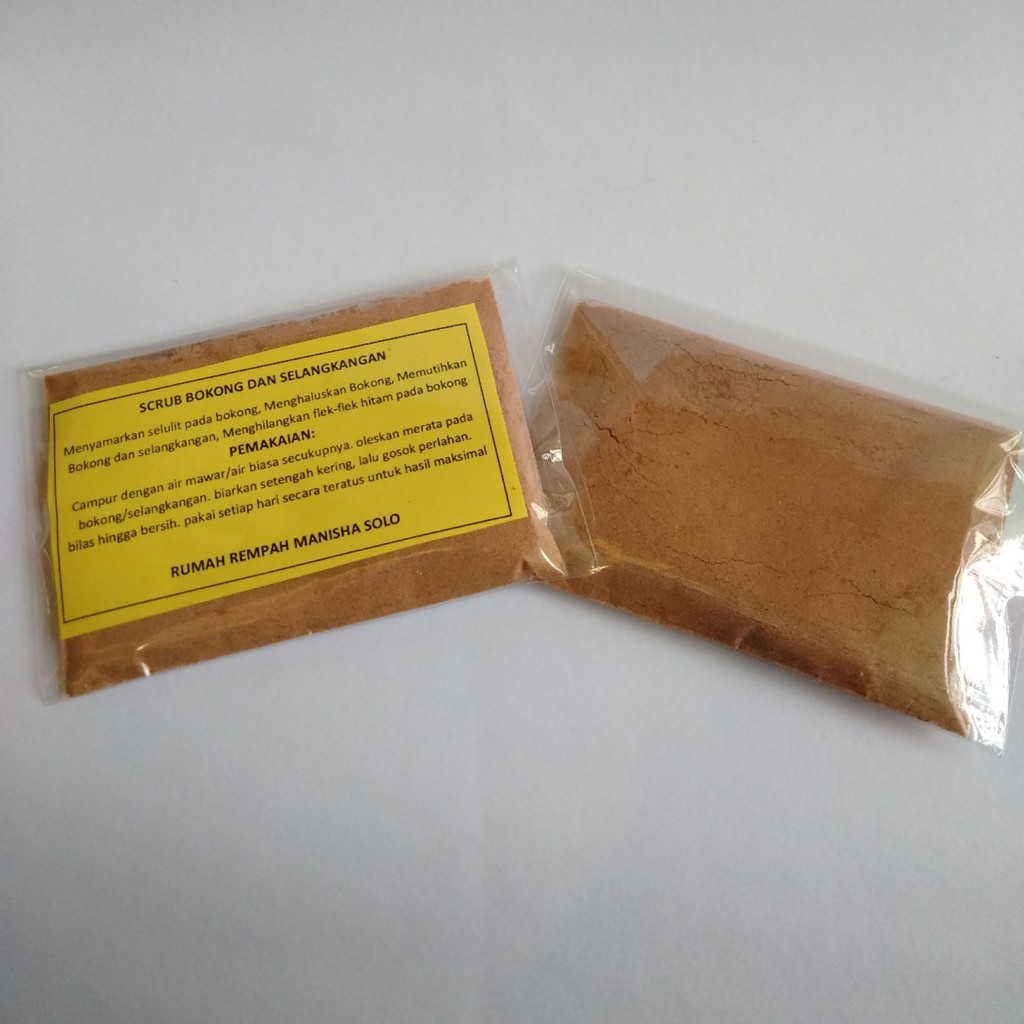 Scrub Pencerah Bokong dan Selangkangan Rempah SACHET (Kemasan Baru) - Rumah Rempah Manisha Solo