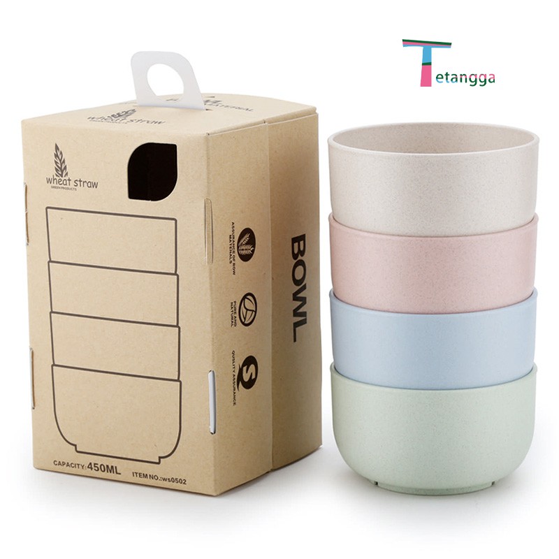 4 IN 1 Mangkok Wheat Straw/Mangkuk Makan Bowl Set 4pcs Warna Warni Wheat Bowl Set Mangkuk Keluarga