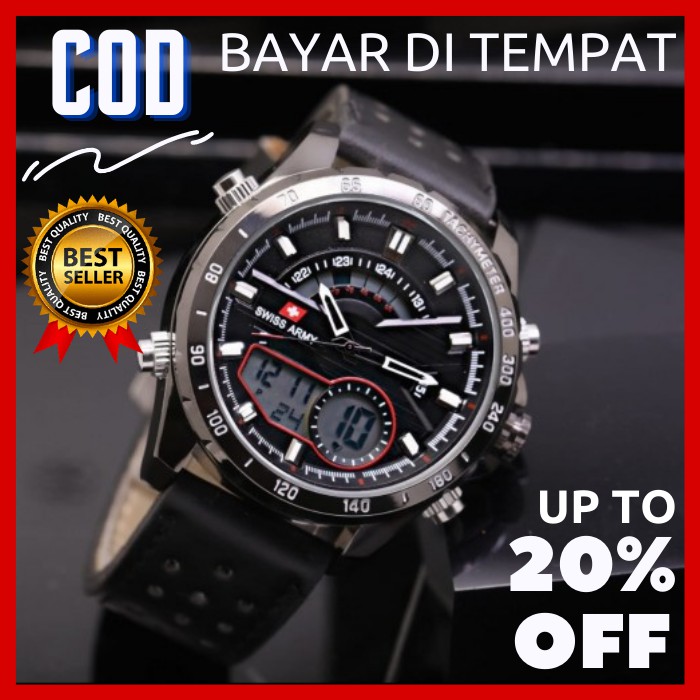 Jam Tangan Cowok Cowo Keren Pria Anti Air Digital Automatic Arloji Terbaru Leather Modern Elegant