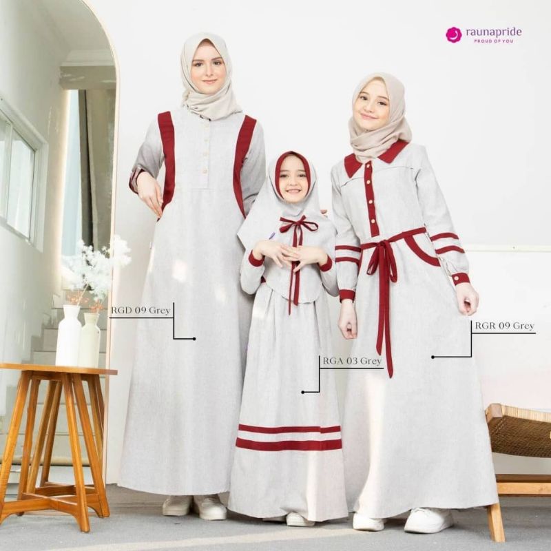 Gamis Couple Original Mom Teen & Kids by Rauna Pride|Gamis Polos|Gamis Couple Ibu dan Anak|Gamis Ana