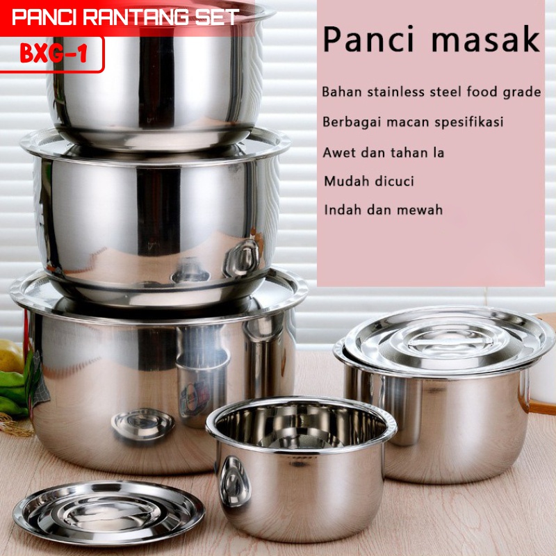 Panci Rantang Stainless Steel 1 Set 5 Pcs - Rantang Panci 5 Pcs Bxg-1 - Wh