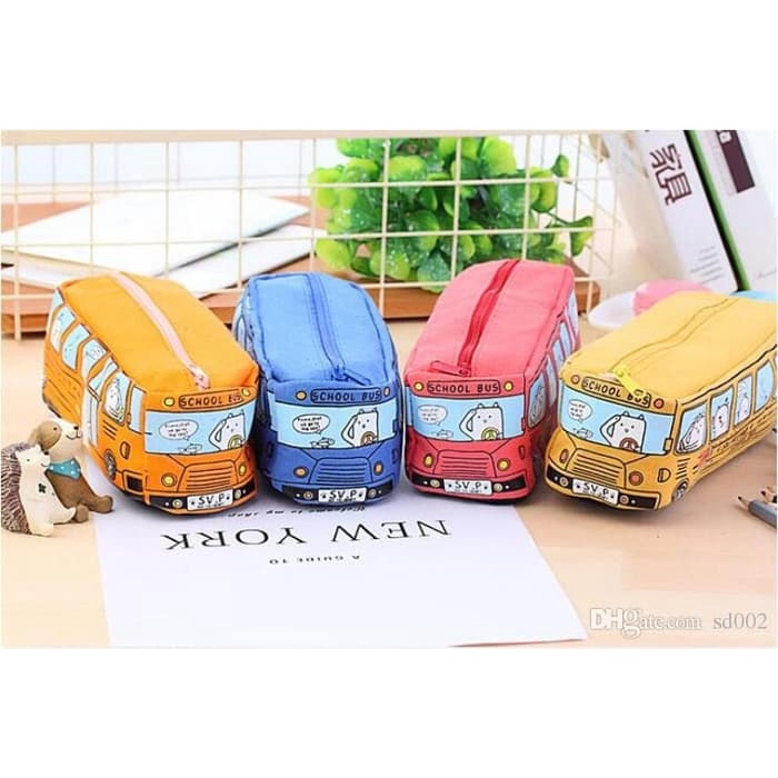 Tempat Pensil Kotak Pensil Model Bus Bahan Kanvas