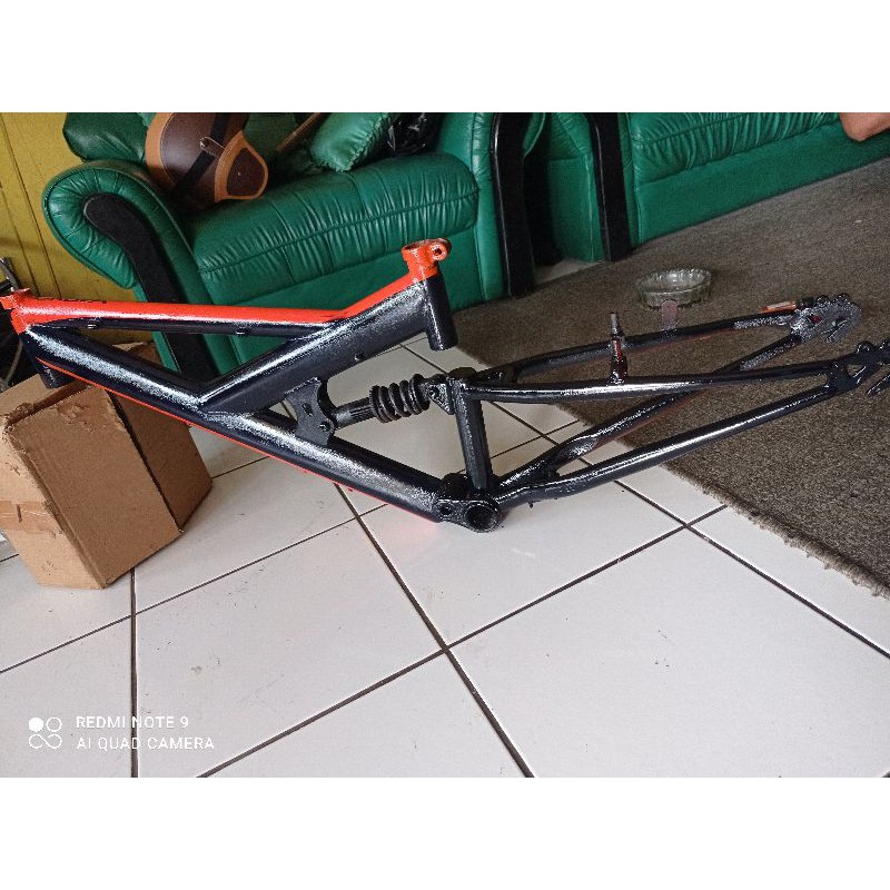 Frame Sepeda MTB 26 Fullsus Rangka Bycyle Full Suspension decal Orbea Hitam Orange