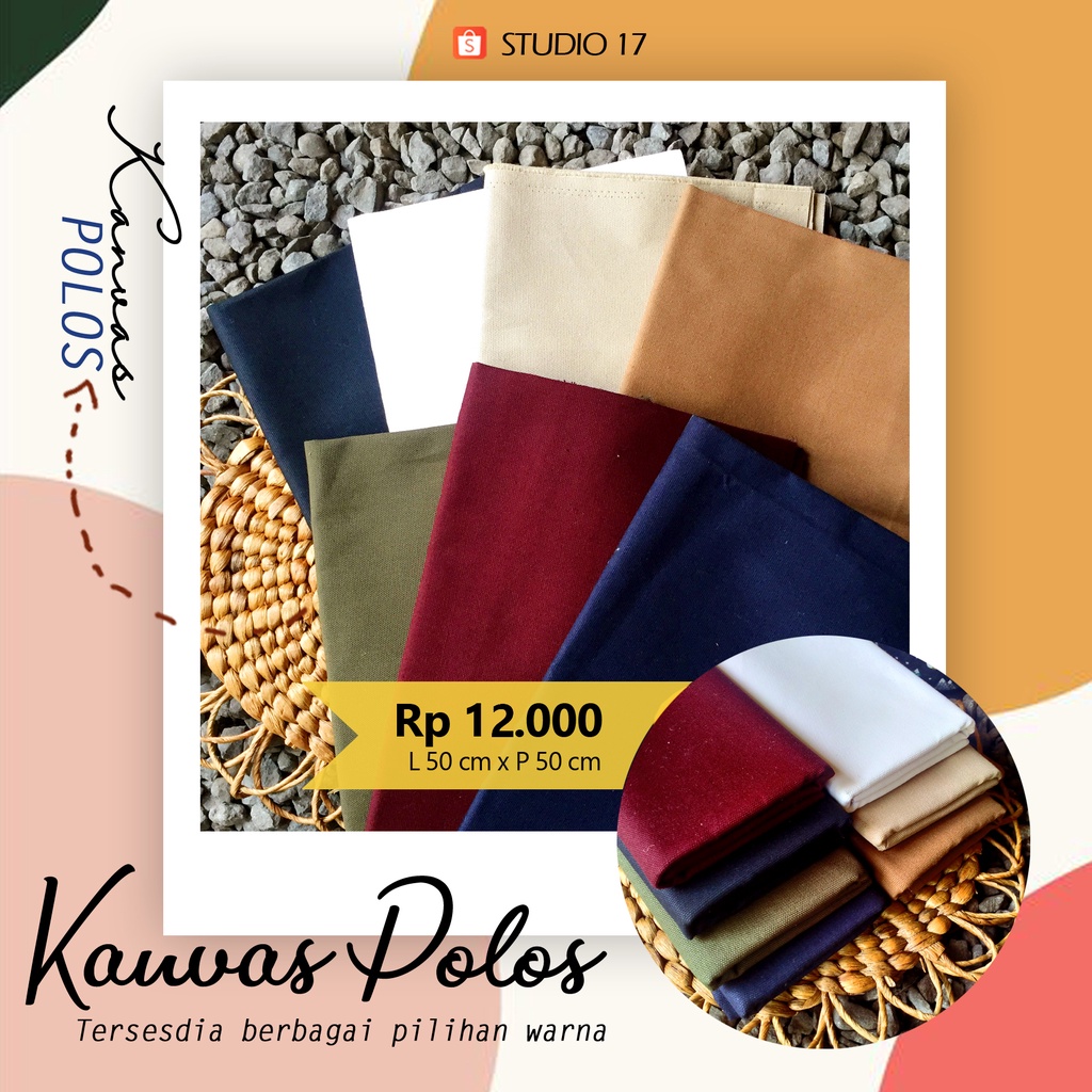 Kain Kanvas Katun Polos Tebal 12oz Size 50cm x 50cm